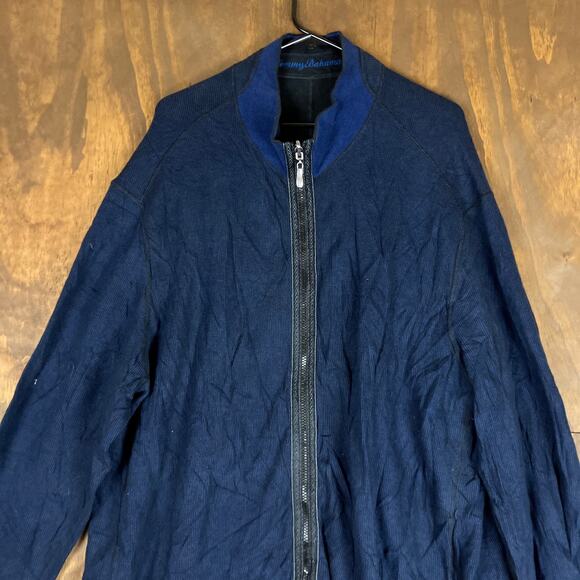 Tommy Bahama Mens Jacket Blue Full Zip Knit Long Sleeve Pima Cotton Blend XXL - Picture 2 of 12